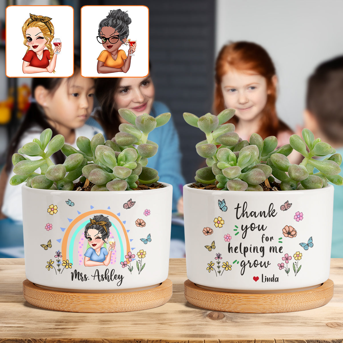Thank You For Helping Me Grow - Personalized Teacher Ceramic Plant Pot
