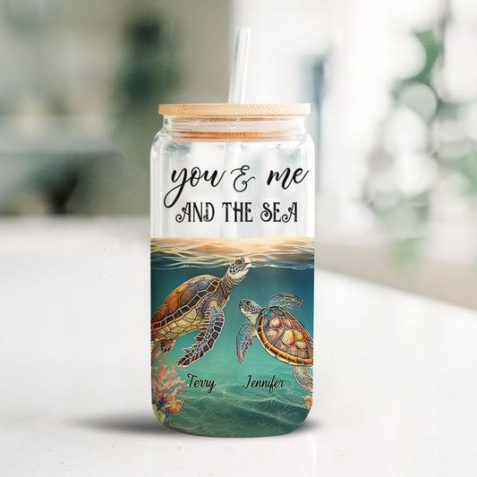 You & Me And The Sea - Personalized Turtle Can Glass
