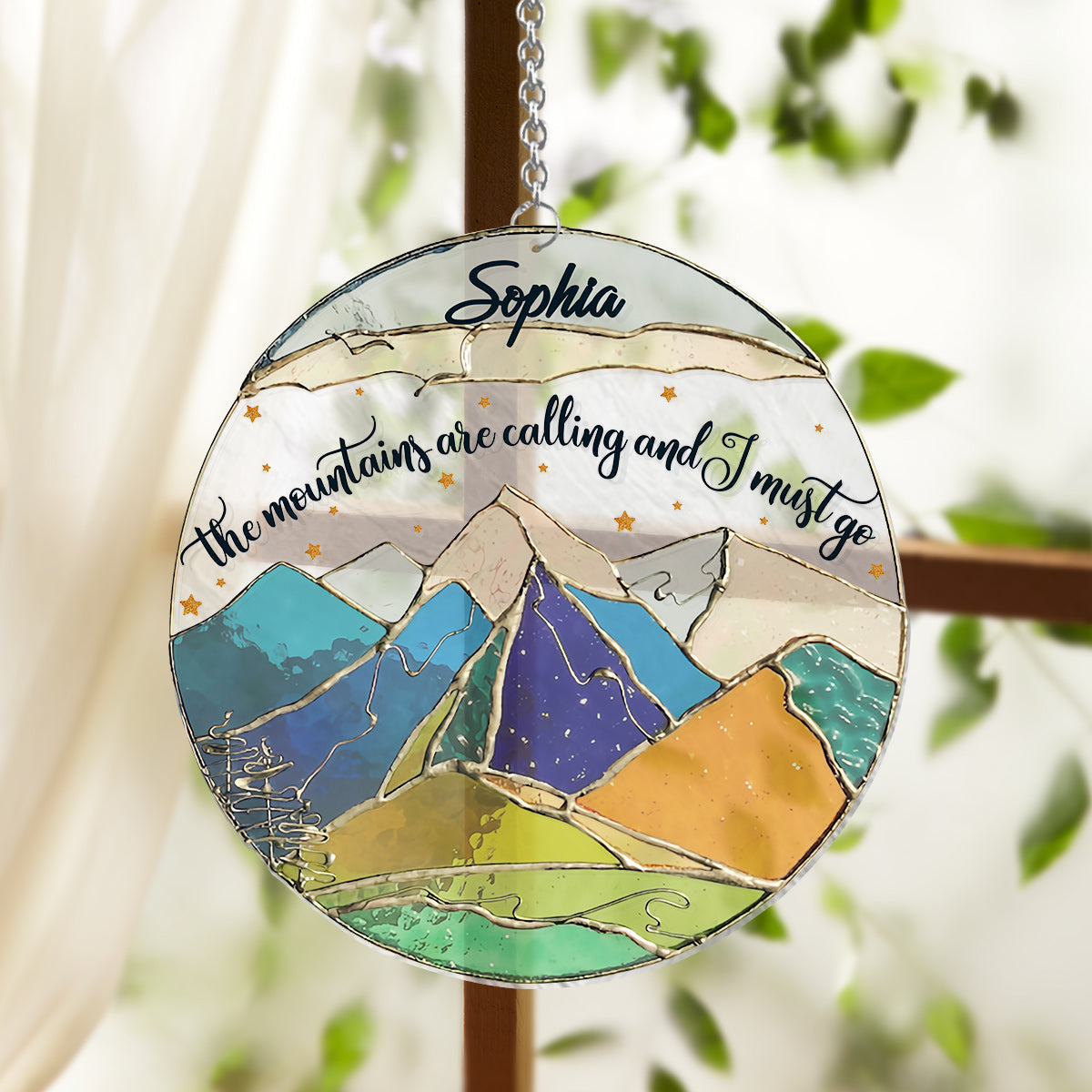 The Mountains Are Calling And I Must Go - Personalized Hiking Window Hanging Suncatcher Ornament