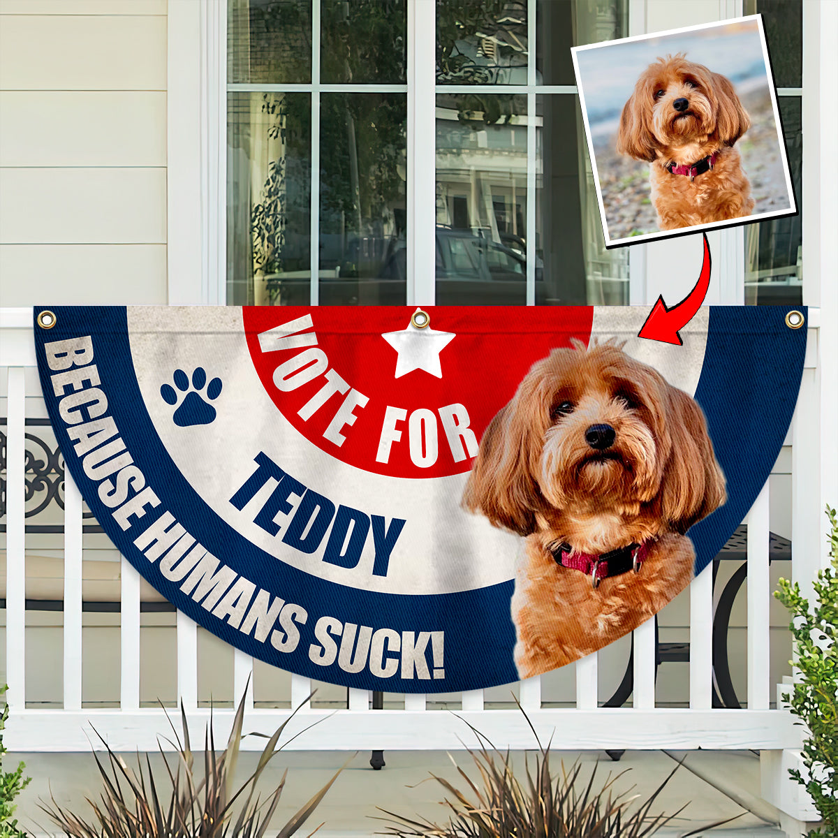 Vote For My Fur Baby Any Photo - Personalized Dog Pleated Fan Flag