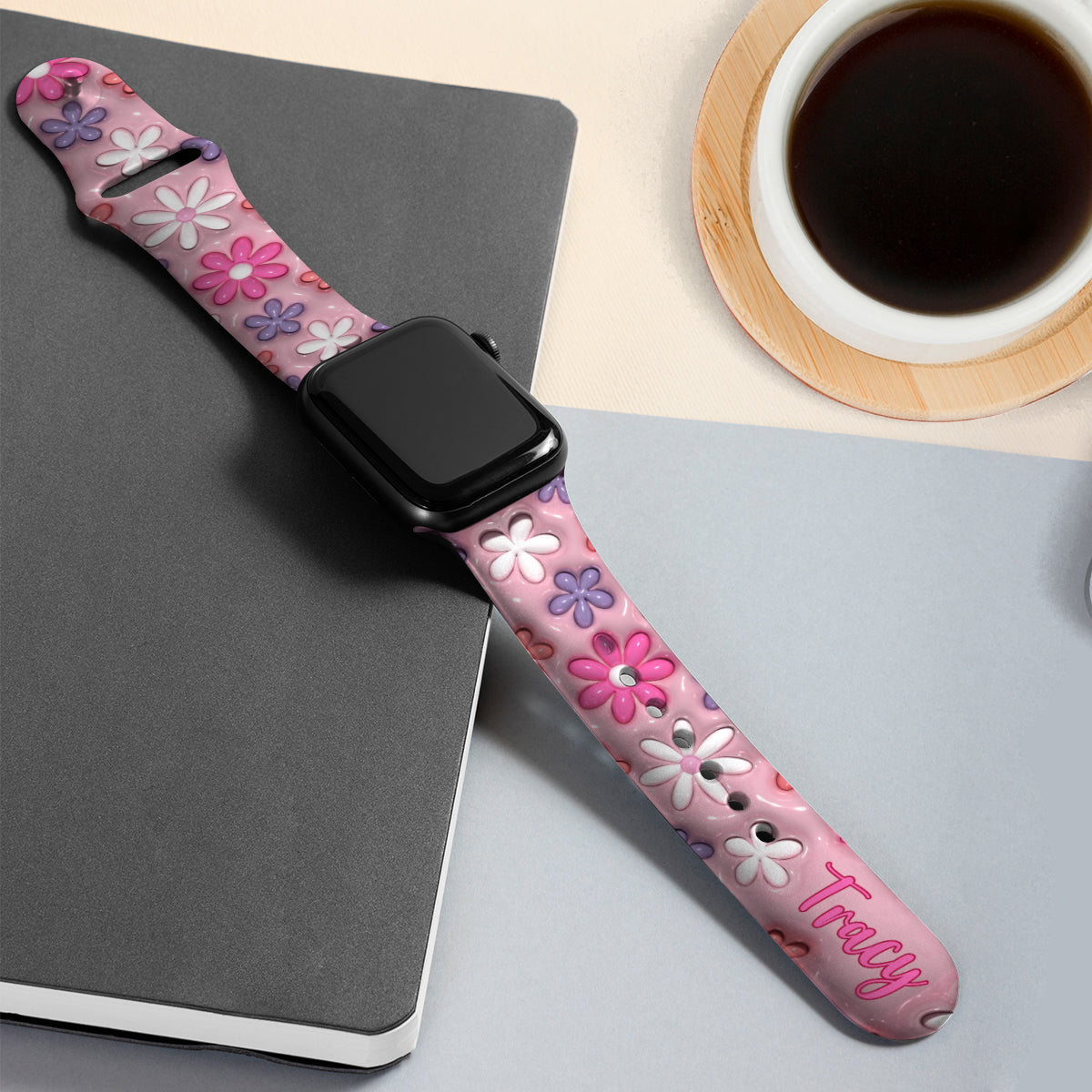 Puffy Pink Floral Apple Watch Band - Personalized Apple Watch Band