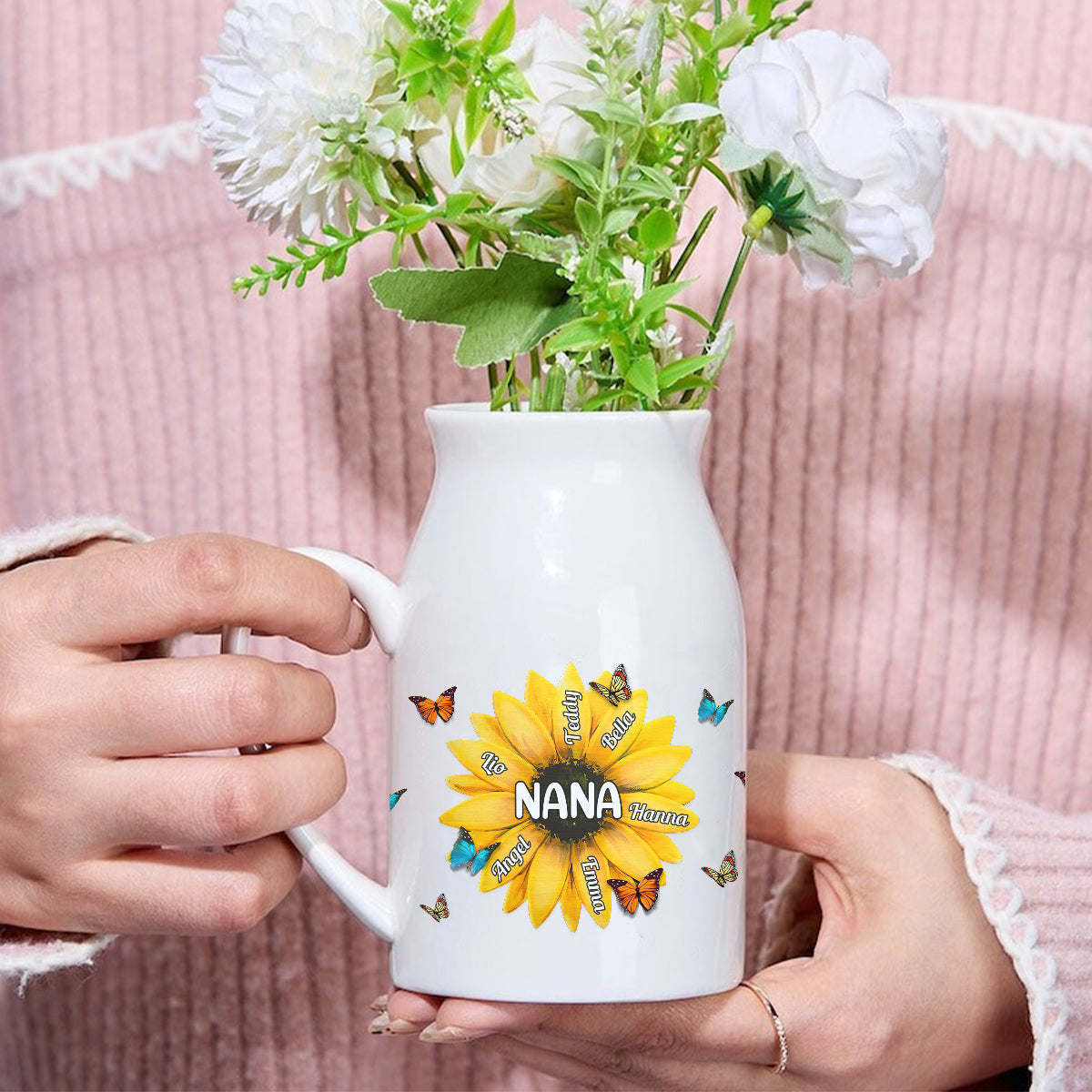 Nana Gigi Mama Sunflower - Personalized Grandma Ceramic Flower Vase
