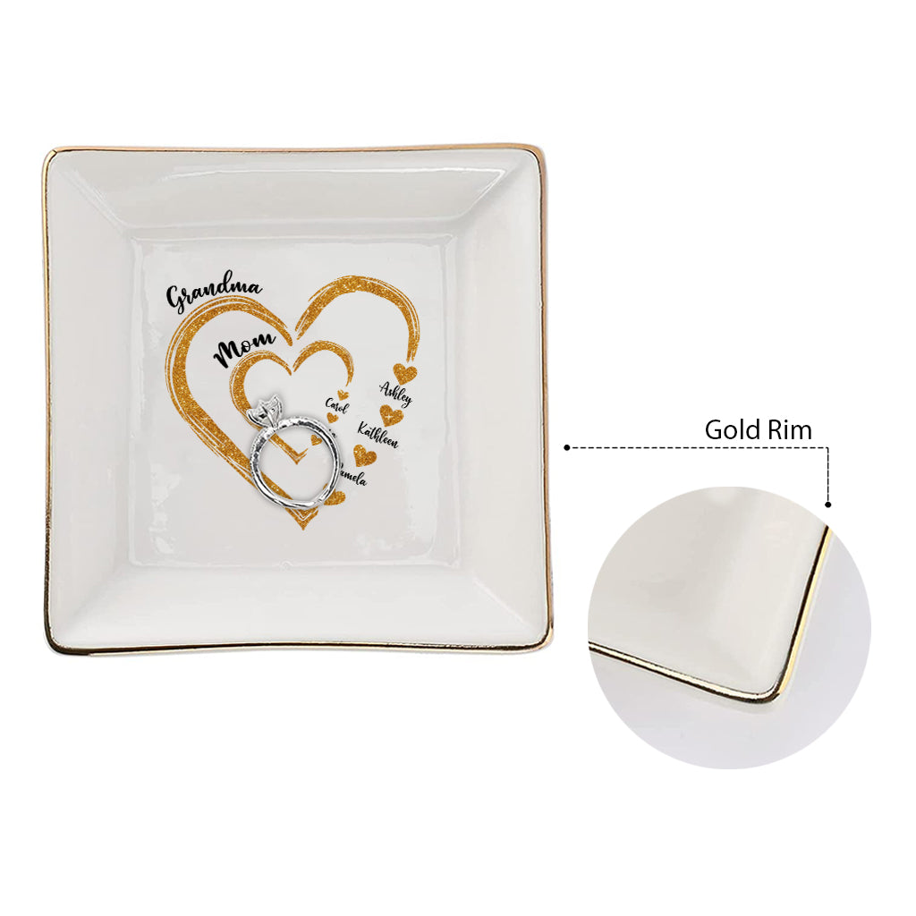 Mom Grandma Golden Hearts - Personalized Grandma Jewelry Dish