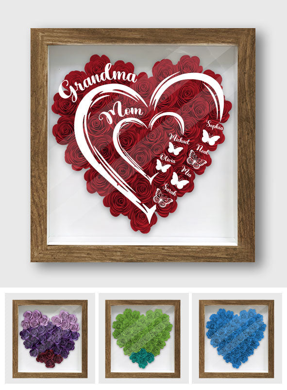 Love Mom Grandma Butterfly Version - Personalized Grandma Flower Shadow Box