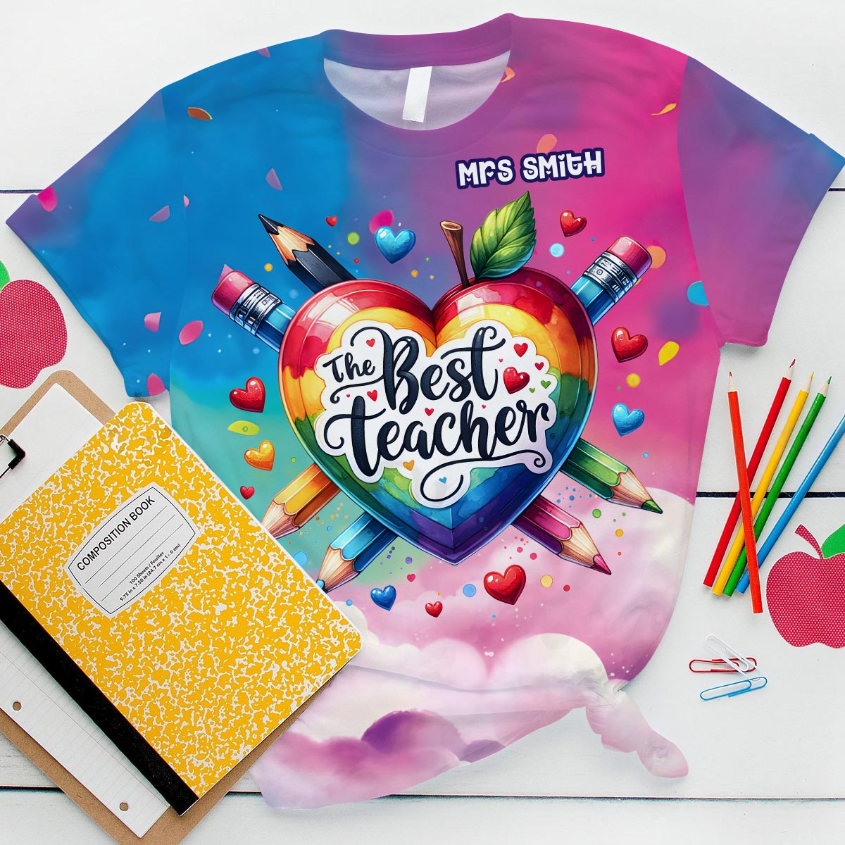 The Best Teacher Colorful Heart - Personalized Teacher All Over Shirt