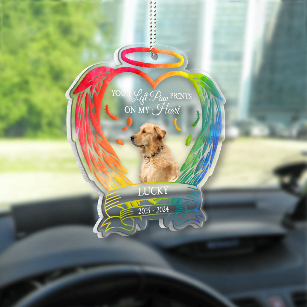 You Left Paw Prints On My Heart - Personalized Dog Transparent Car Ornament