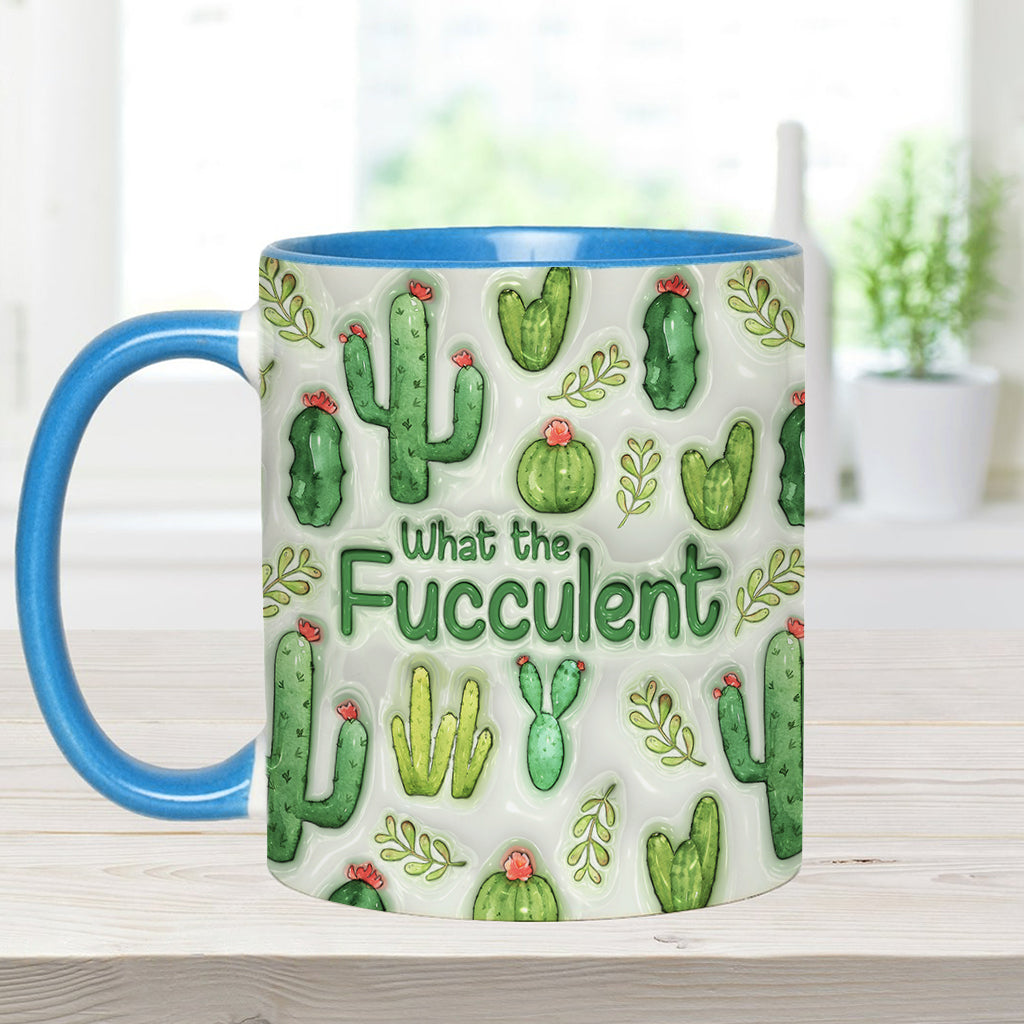 What The Fucculent Succulents Plants - Personalized Cactus Accent Mug