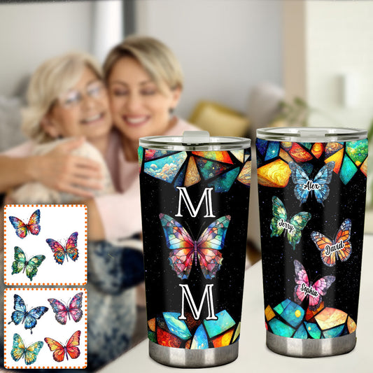 Mom Butterfly Colorful Stained Glass Pattern - Personalized Mother Tumbler