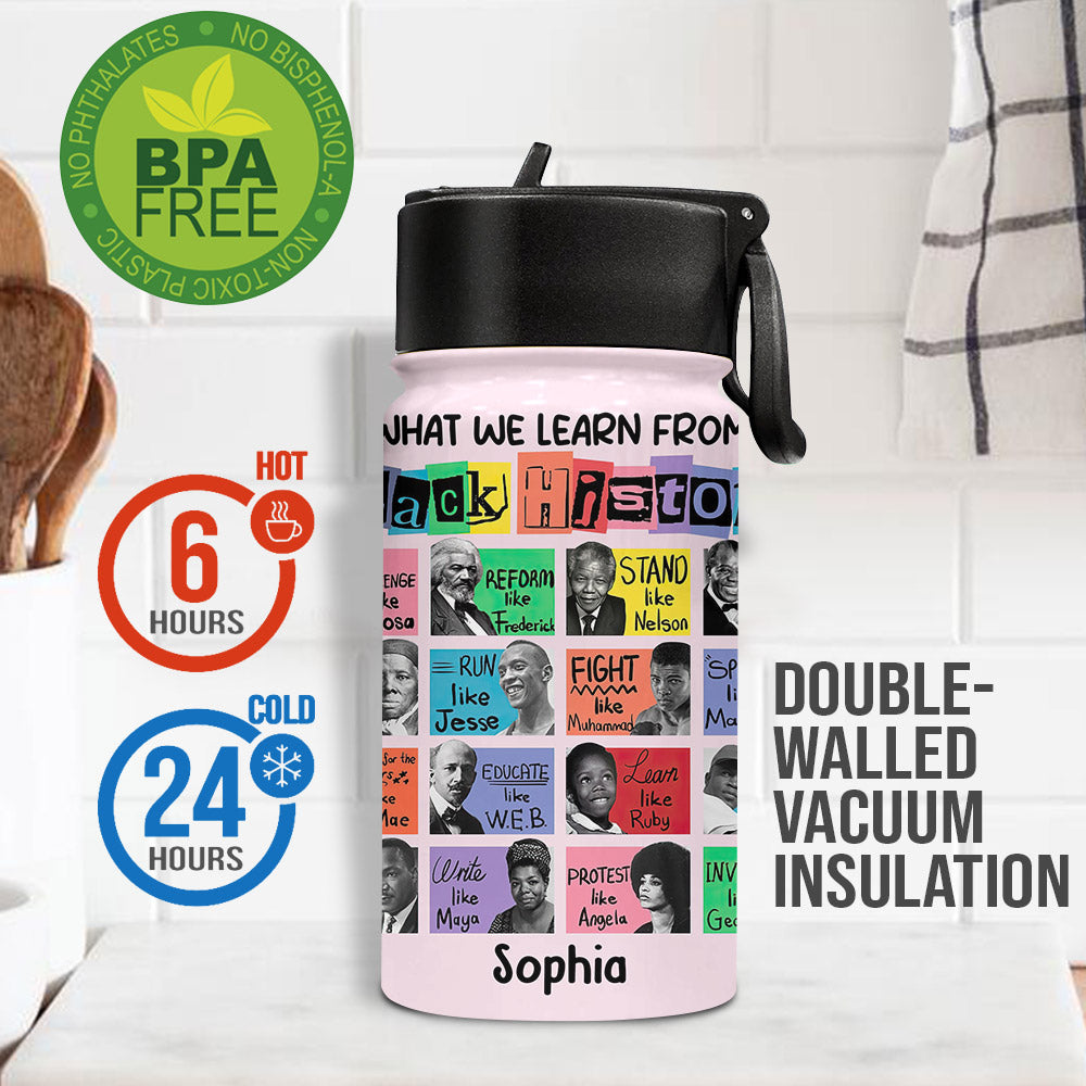 What We Lean About Black History - Personalized African American Kids Water Bottle