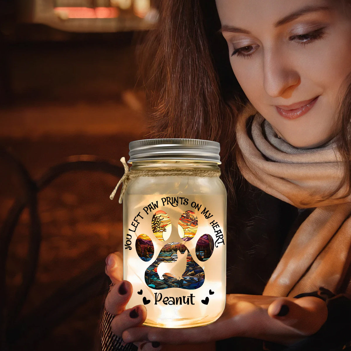 You Left Paw Prints On My Heart - Personalized Dog Mason Jar Light