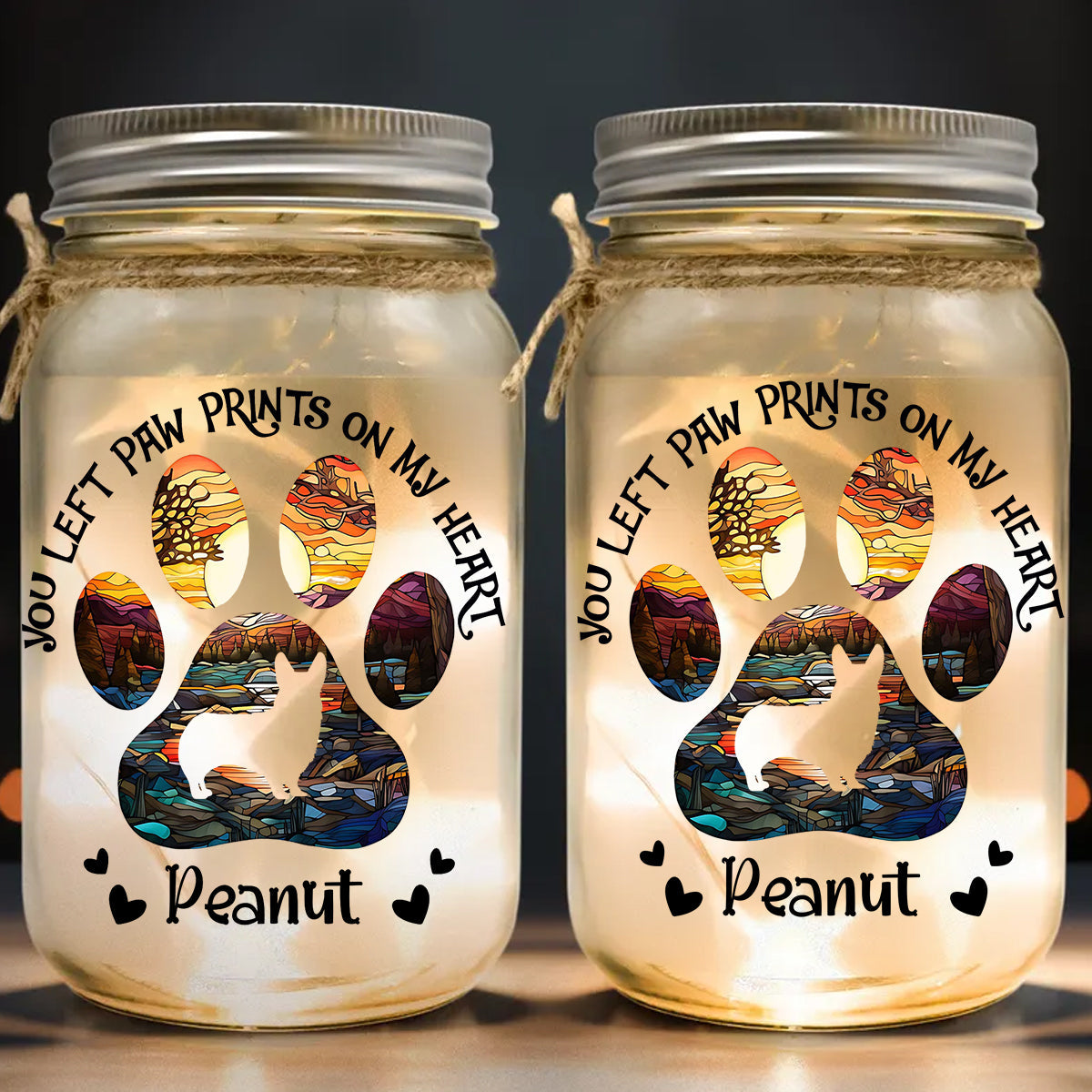 You Left Paw Prints On My Heart - Personalized Dog Mason Jar Light