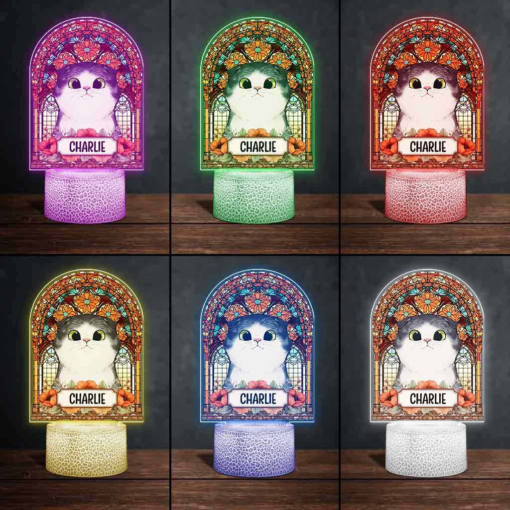 Pet With Stained Glass - Personalized Dog Shaped Plaque Light Base