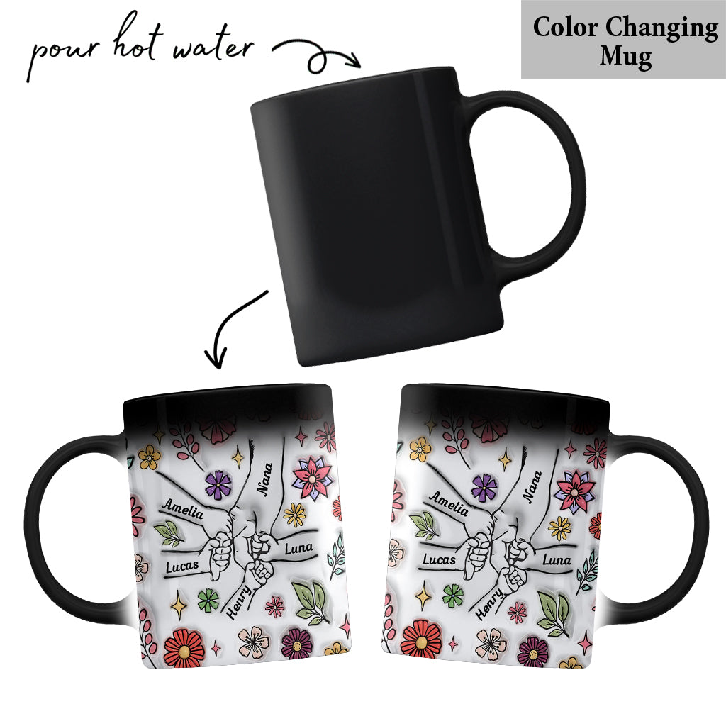 Spring Flower Holding Hands Nana Mom - Personalized Grandma Mug
