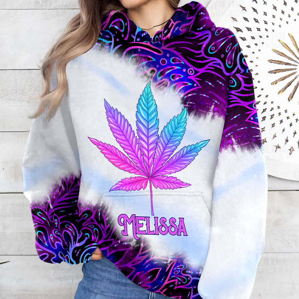 Purple Gradient Psychedelic Leaf - Personalized Weed All Over Shirt