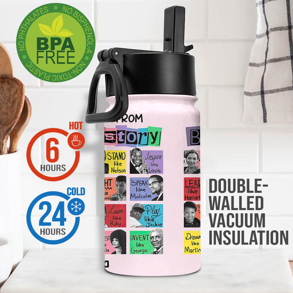 What We Lean About Black History - Personalized African American Kids Water Bottle