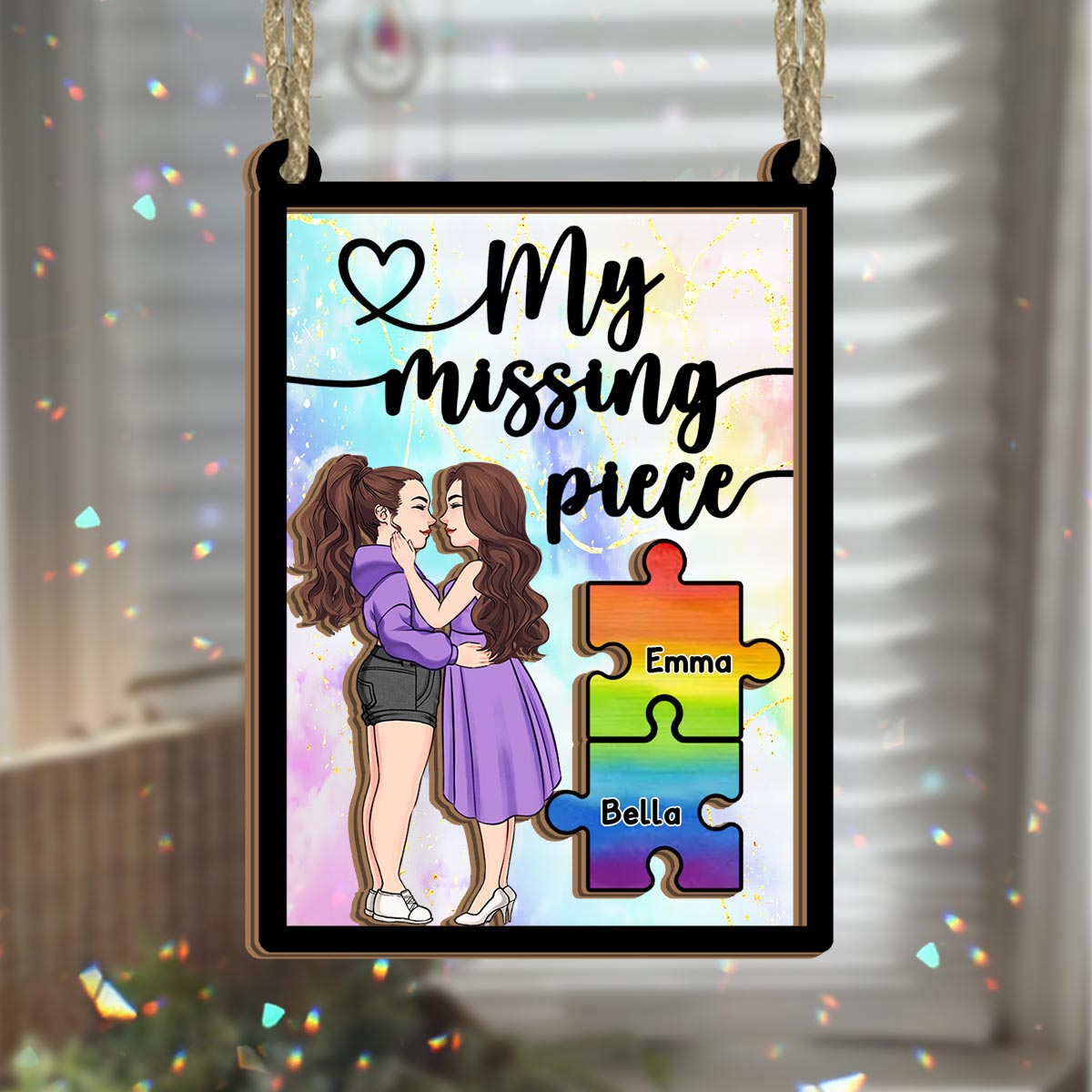 You Are My Missing Piece - Personalized LGBT Support 2 Layered Window Hanging Suncatcher