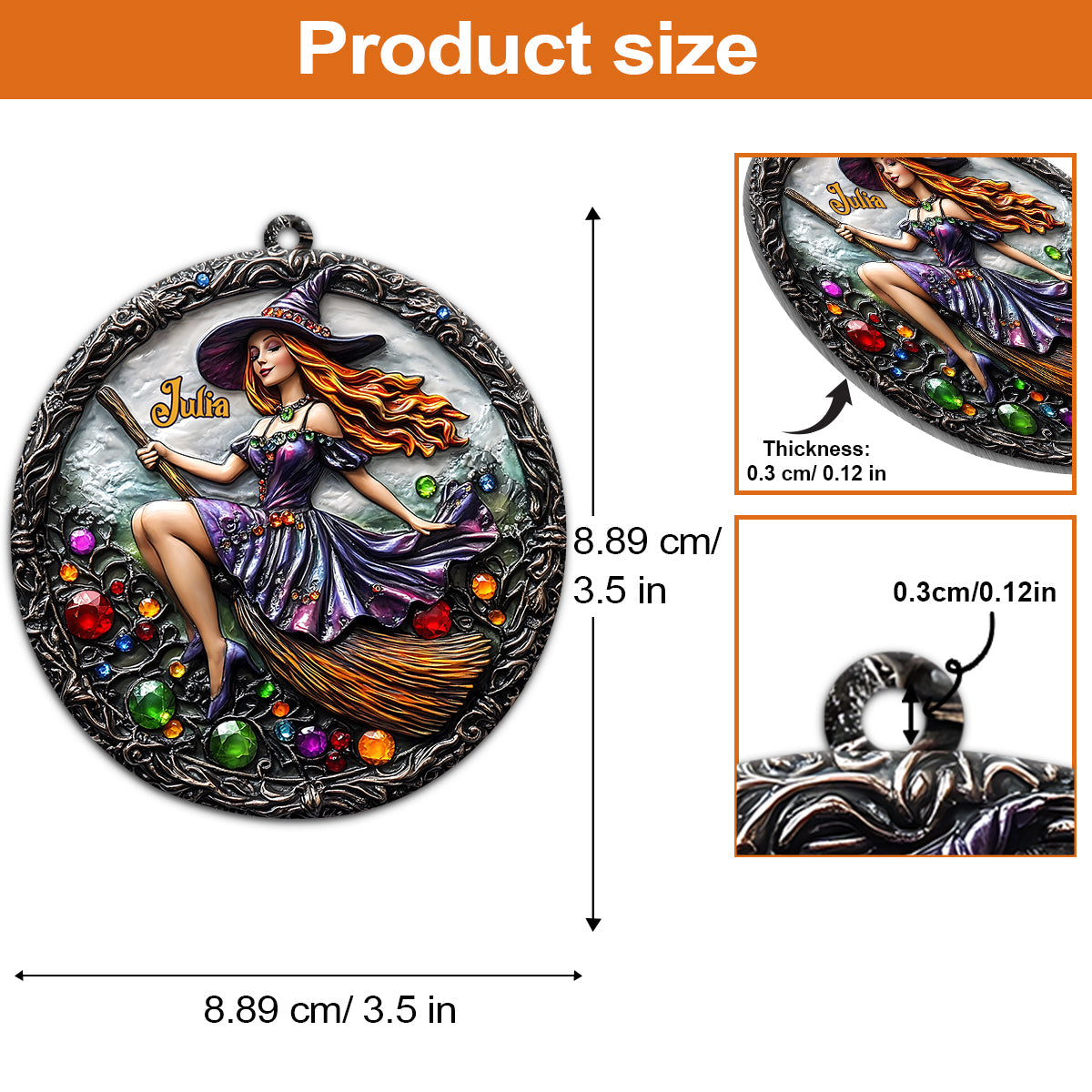 Beautiful Witch - Personalized Witch Shaped Aluminium Ornament (Print On Both Side)