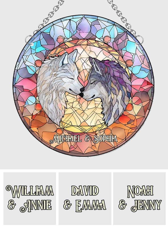 Soulmates Wolves - Personalized Wolf Window Hanging Suncatcher Ornament