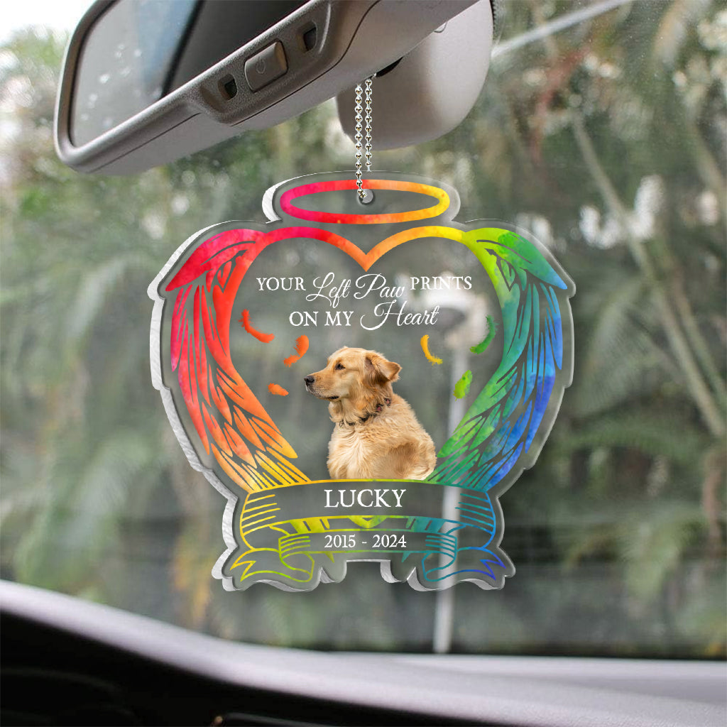 You Left Paw Prints On My Heart - Personalized Dog Transparent Car Ornament