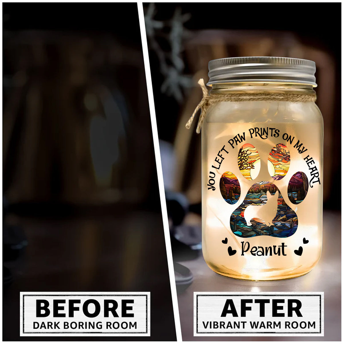 You Left Paw Prints On My Heart - Personalized Dog Mason Jar Light