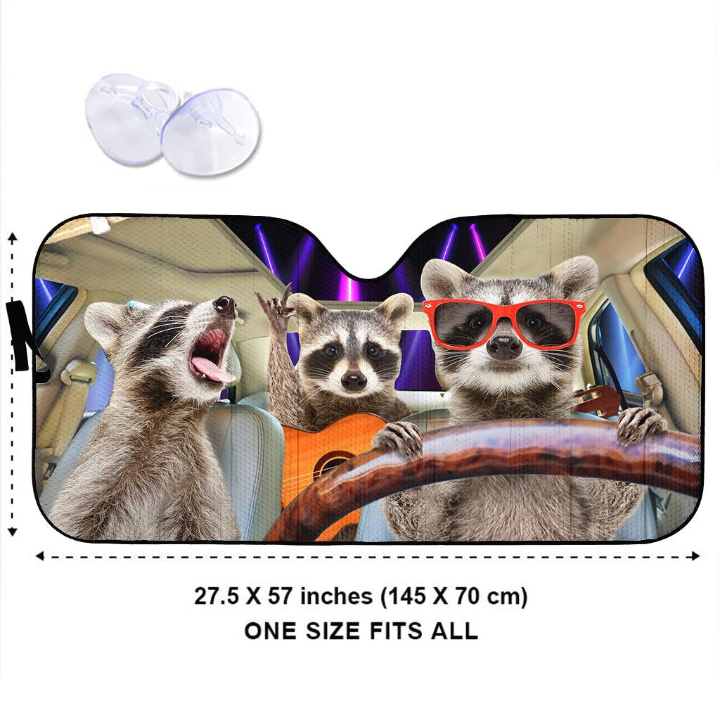 Three Funny Raccoons Animals Windshield - Personalized Raccoon Car Sunshade