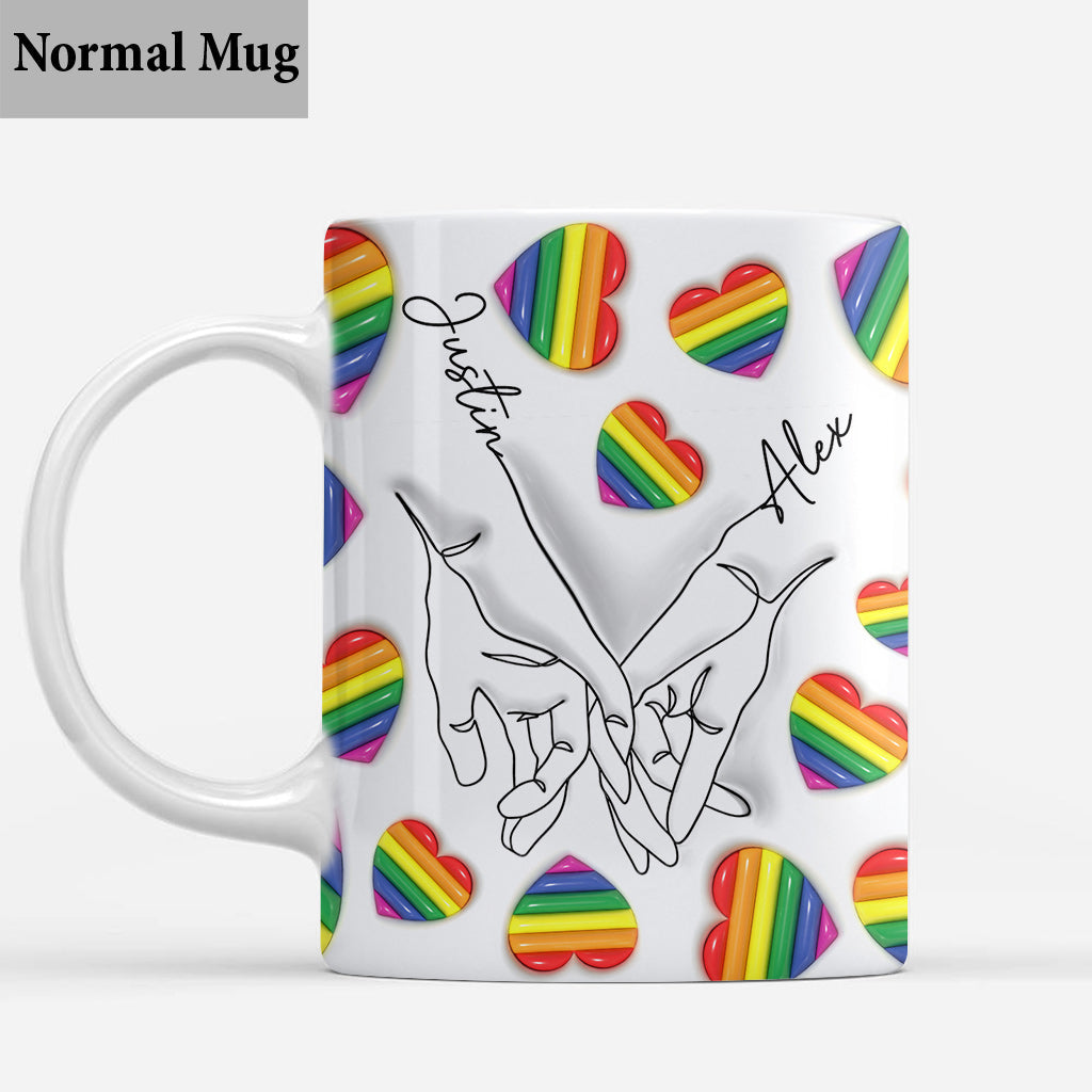 Love Is Love Line Art Hands - Personalized LGBT Support Mug