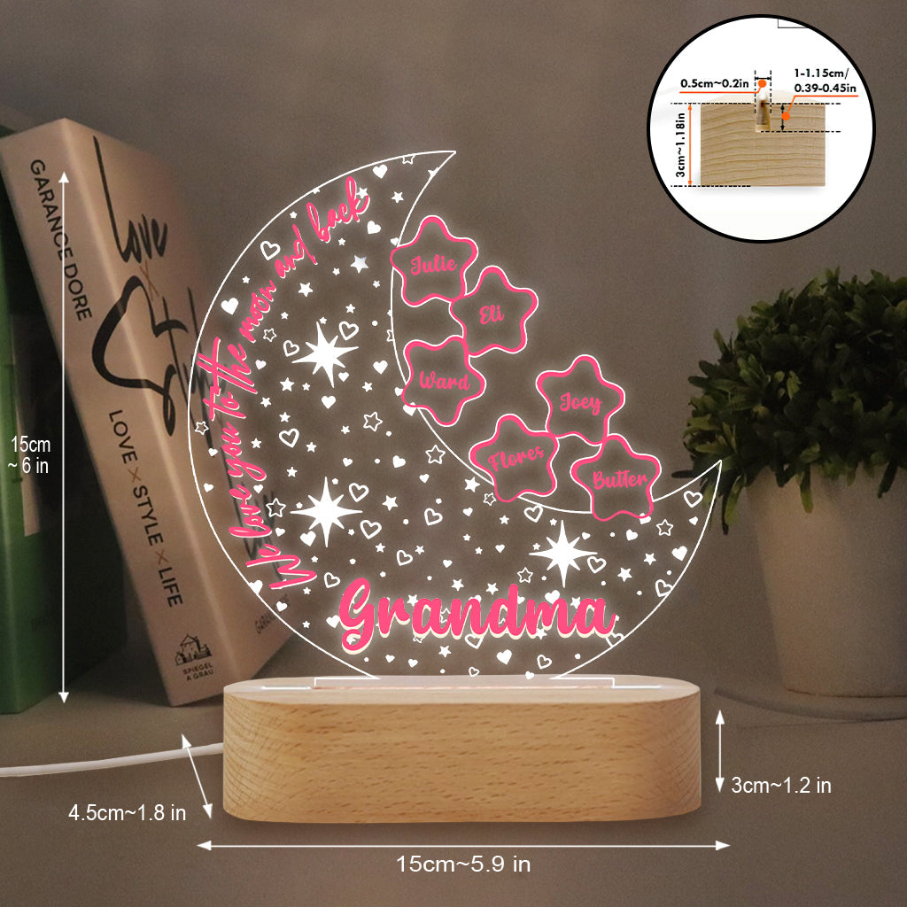 We Love You To The Moon And Back - Personalized Grandma Shaped Plaque Light Base