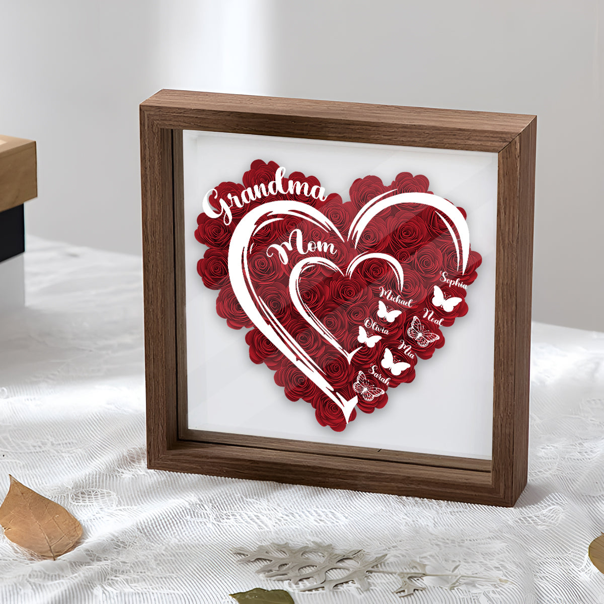 Love Mom Grandma Butterfly Version - Personalized Grandma Flower Shadow Box