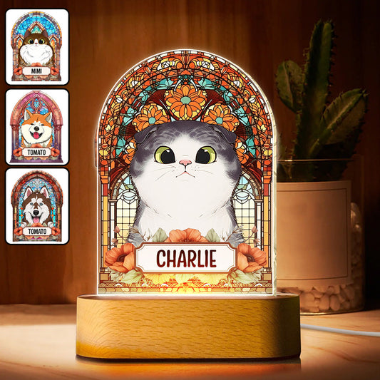 Pet With Stained Glass - Personalized Dog Shaped Plaque Light Base