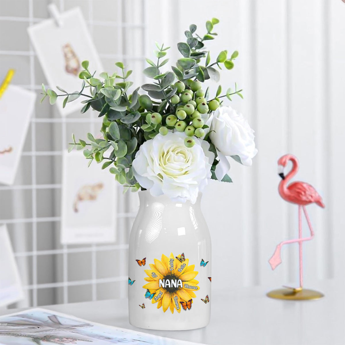 Nana Gigi Mama Sunflower - Personalized Grandma Ceramic Flower Vase