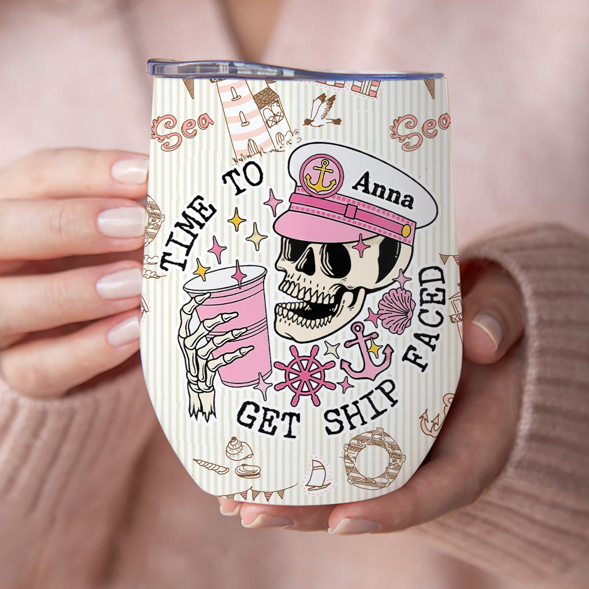 Time To Get Ship Faced - Personalized Cruising Wine Tumbler