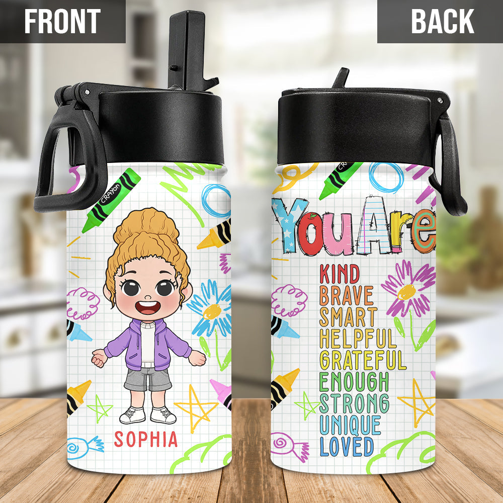 You Are Kind, You Are Loved - Personalized Kid Kids Water Bottle