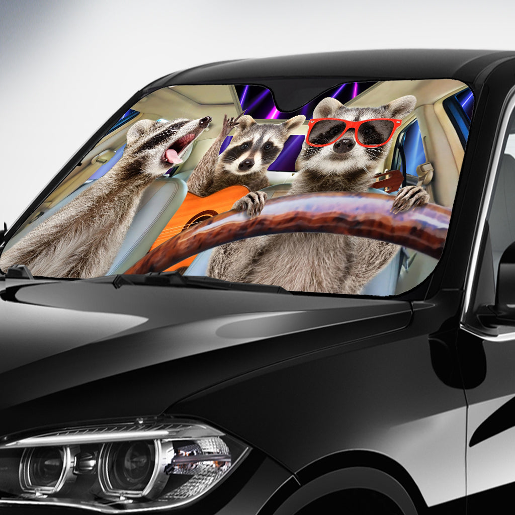 Three Funny Raccoons Animals Windshield - Personalized Raccoon Car Sunshade