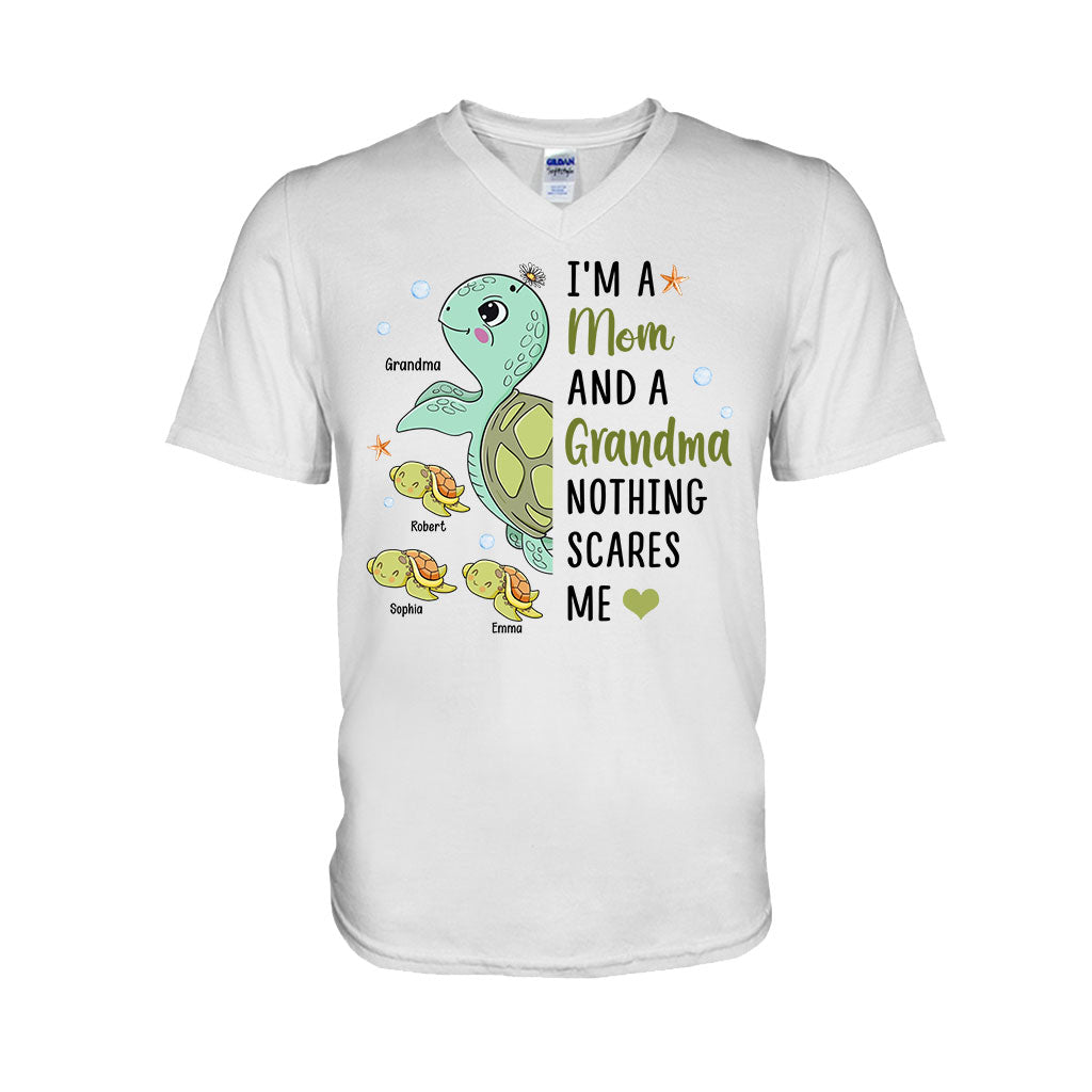 Nothing Scares Me Grandma Turtle Version - Personalized Grandma T-shirt And Hoodie