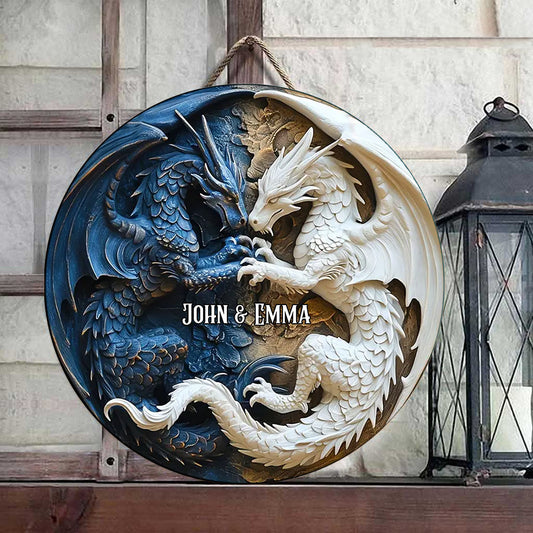 Love Dragons - Personalized Dragon Round Wood Sign