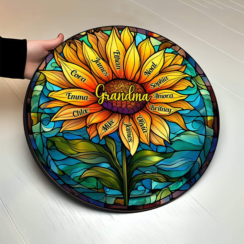 Stainglass Sunflower - Personalized Grandma Round Wood Sign