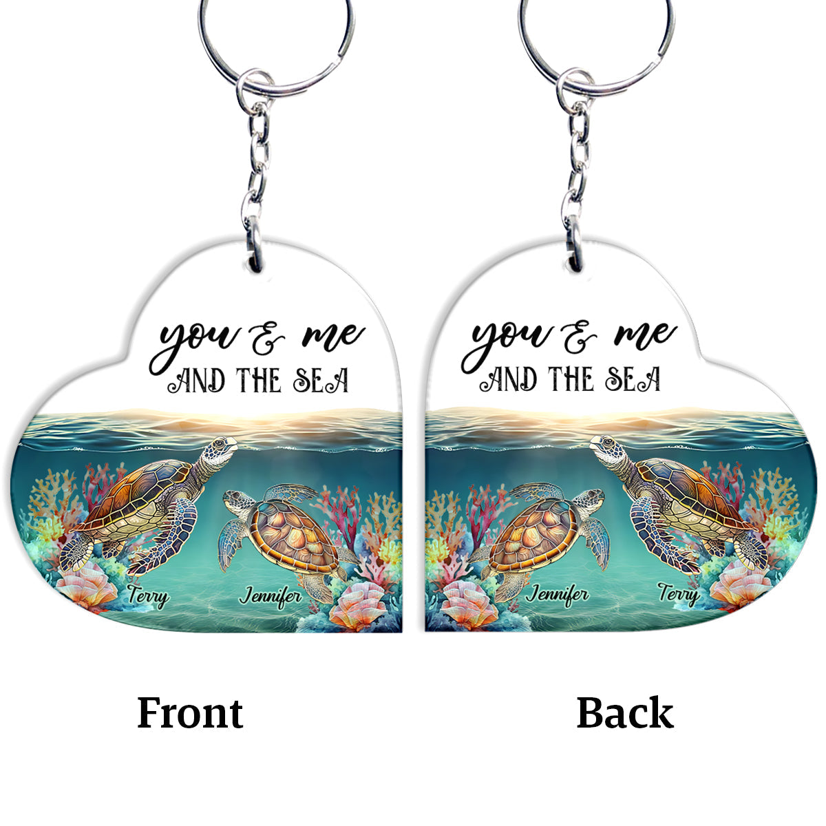 You & Me And The Sea - Personalized Turtle Keychain
