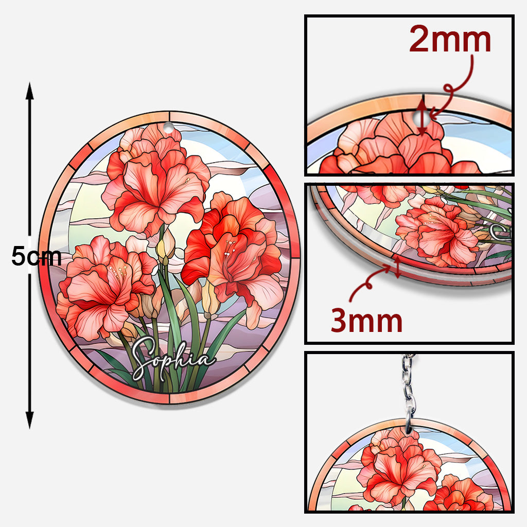 Stained Glass Birth Month Flowers - Personalized Birthday Keychain