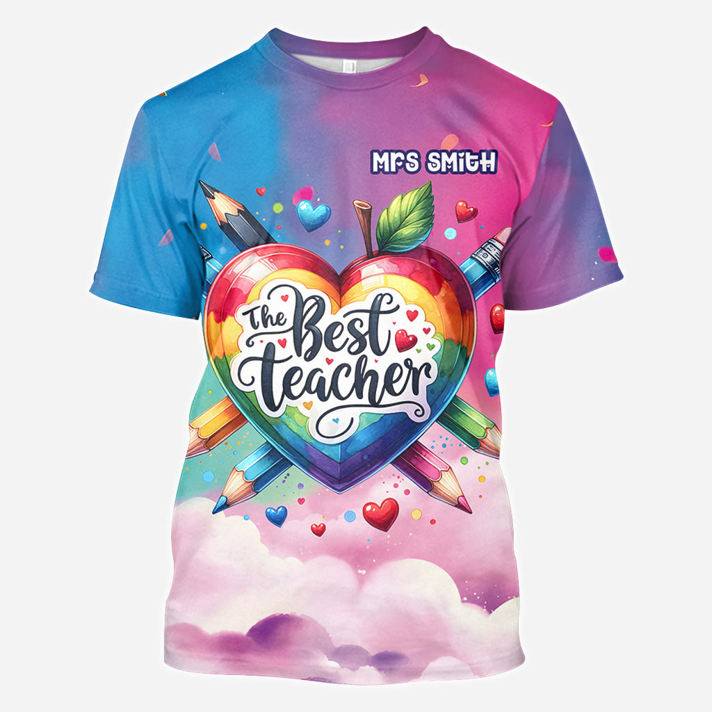 The Best Teacher Colorful Heart - Personalized Teacher All Over Shirt