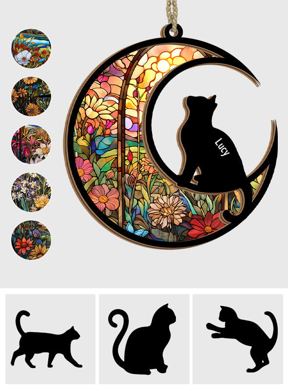 Stained Glass Pattern Cat Silhouette - Personalized Cat Suncatcher