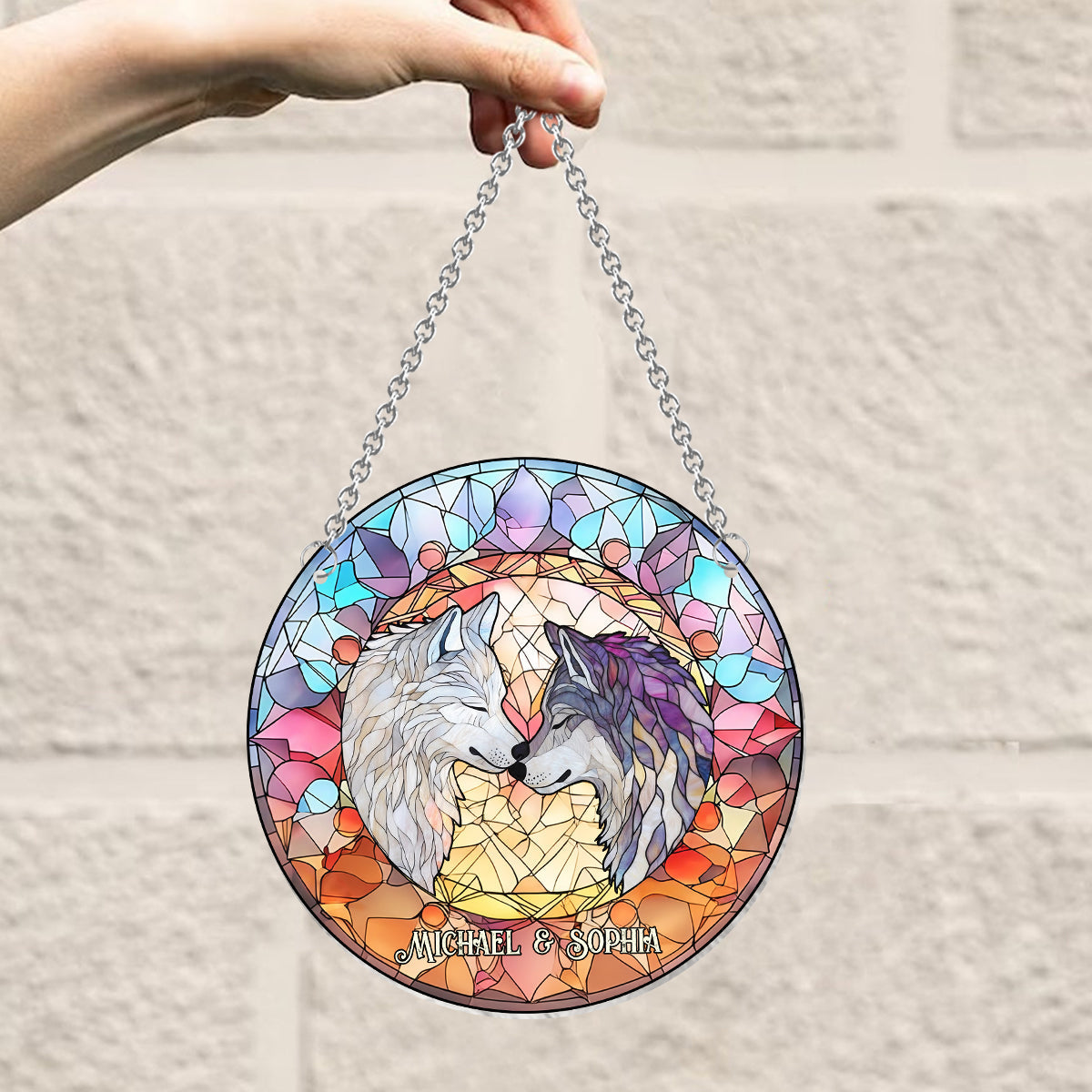 Soulmates Wolves - Personalized Wolf Window Hanging Suncatcher Ornament