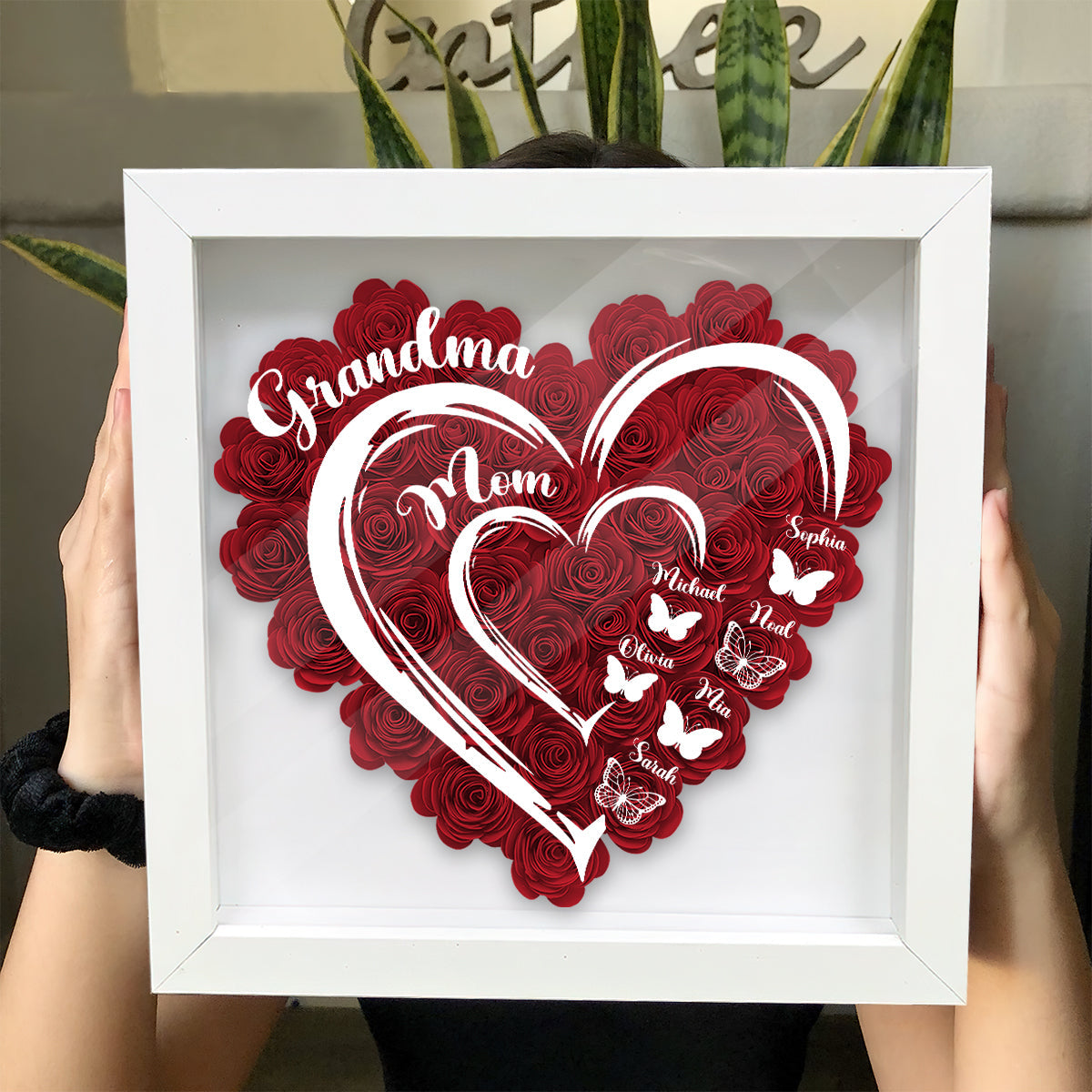 Love Mom Grandma Butterfly Version - Personalized Grandma Flower Shadow Box