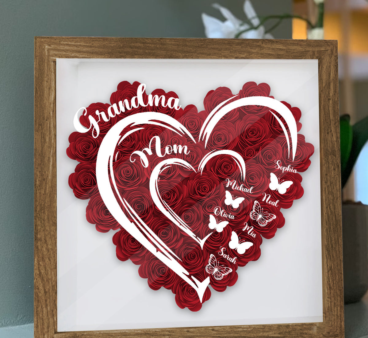 Love Mom Grandma Butterfly Version - Personalized Grandma Flower Shadow Box
