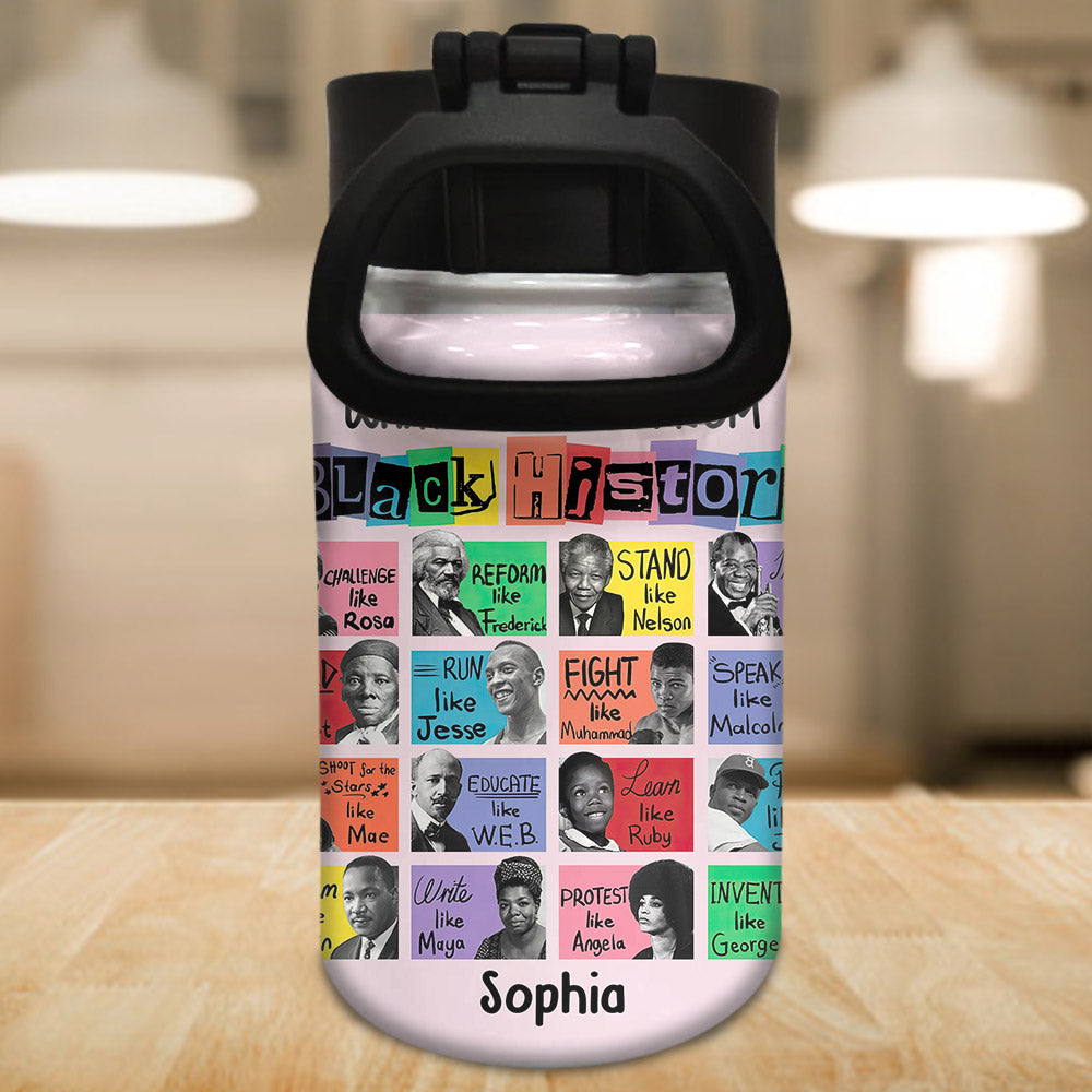 What We Lean About Black History - Personalized African American Kids Water Bottle