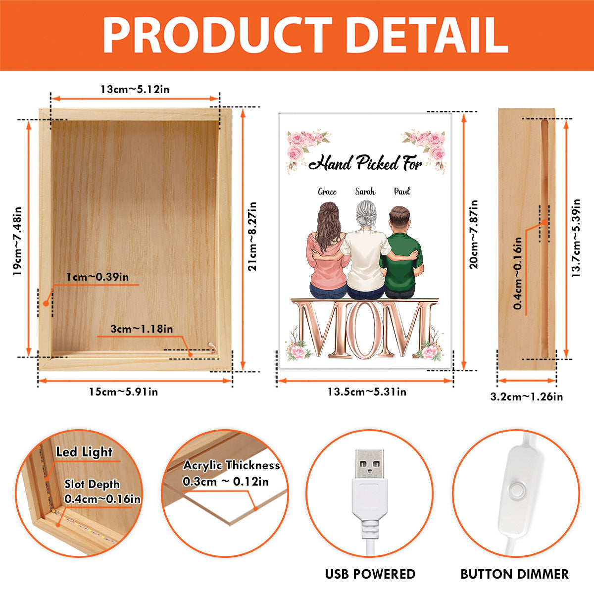 Hand Picked Flower For Mom - Personalized Mother Picture Frame Light Box