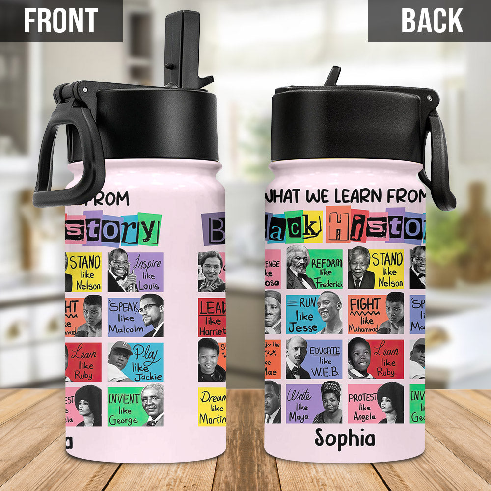 What We Lean About Black History - Personalized African American Kids Water Bottle