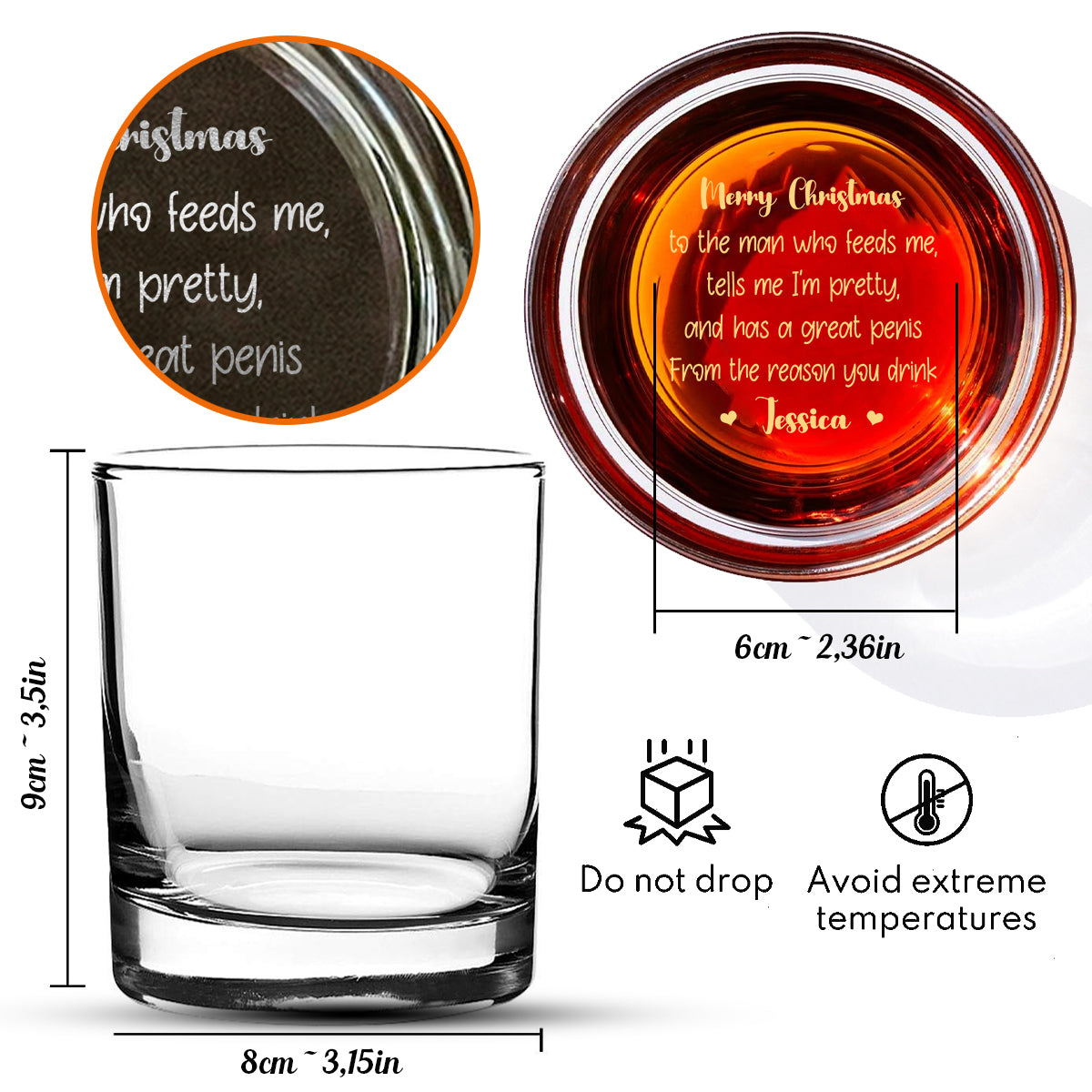 To The Man Who Feeds Me, Tells Me Pretty, And Has A Big Cock - Personalized Couple Engraved Whiskey Glass