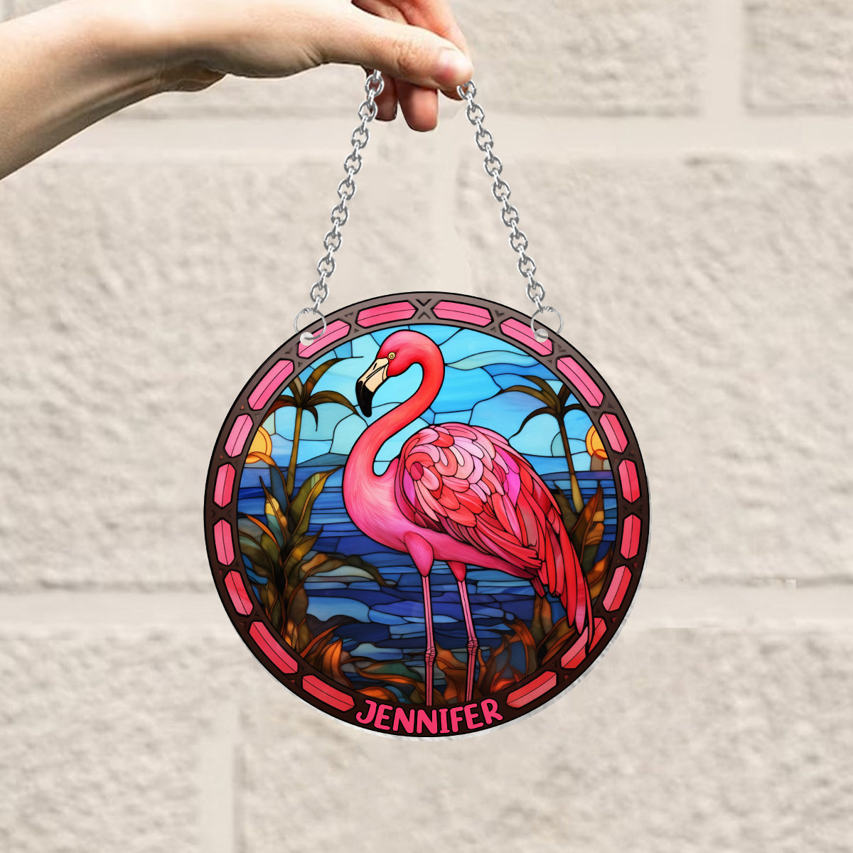 Love Flamingos - Personalized Flamingo Window Hanging Suncatcher Ornament