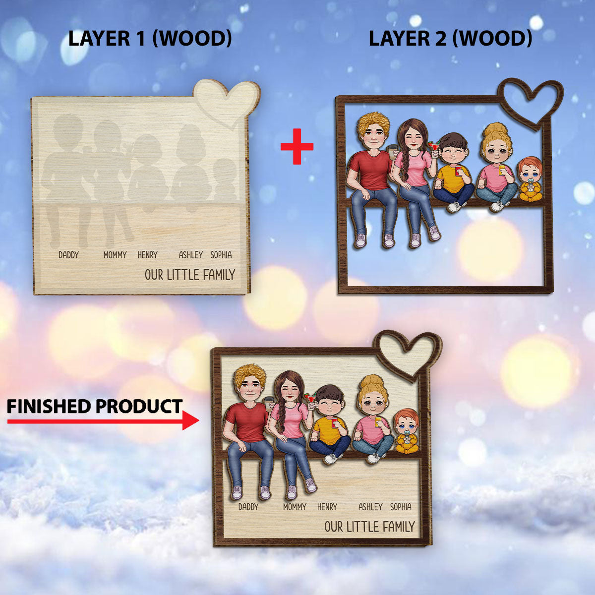 Our Little Family - Personalized Family 2 Layered Wood Sign / Wood Plaque
