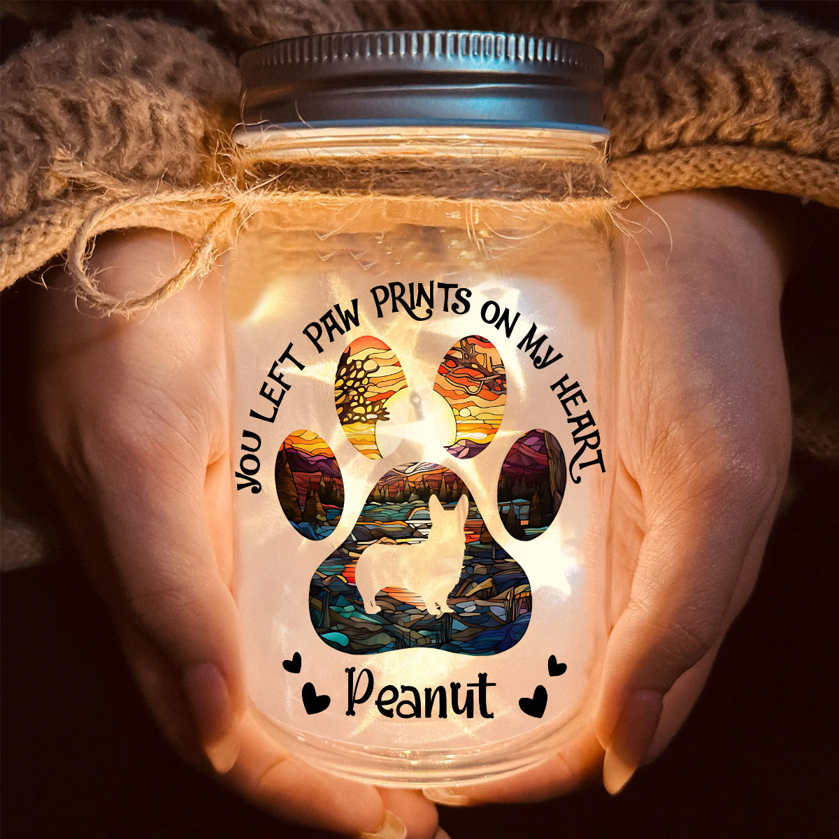 You Left Paw Prints On My Heart - Personalized Dog Mason Jar Light
